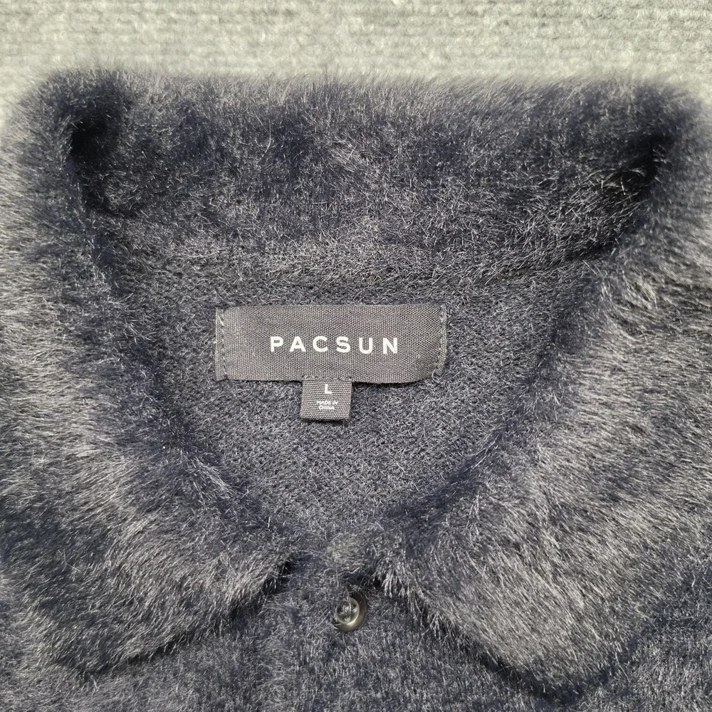 PacSun Mens Large Long Sleeve Collared Fuzzy Knit Polo Sweater Black